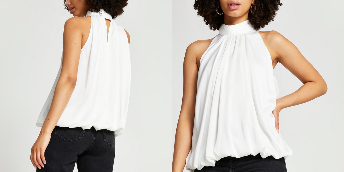 Model images of a white top for a party occasion